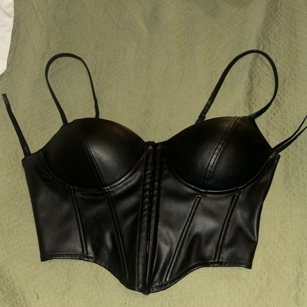Black leather corset top